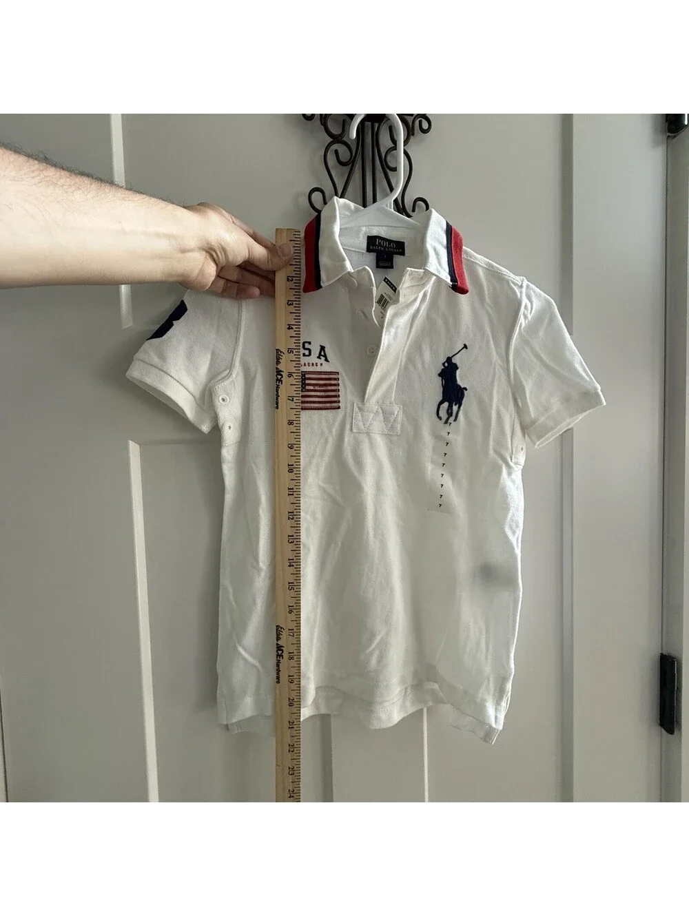 NWT Polo Ralph Lauren USA Big Pony Polo Shirt Youth Size 7 Unisex White
